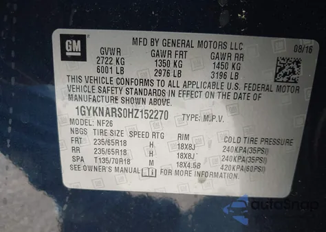 2017 Cadillac Xt5 z USA, uszkodzony, nr VIN 1GYKNARS0HZ152270